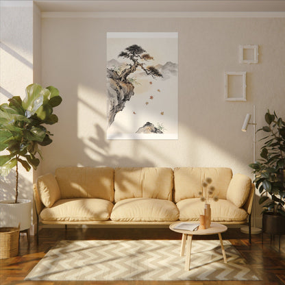 Peaceful Pine Tree Canvas Art - Sumi E Zen