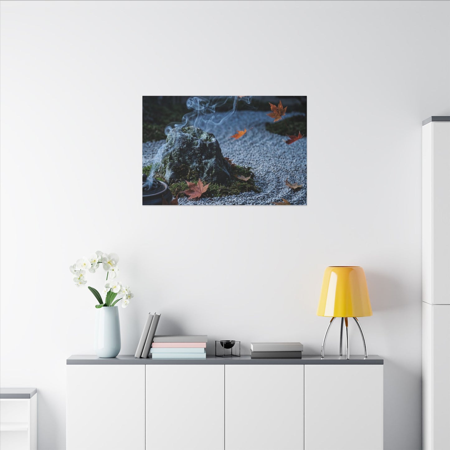 Autumn Incense Smoke Karesansui Canvas Art | Calm Decor