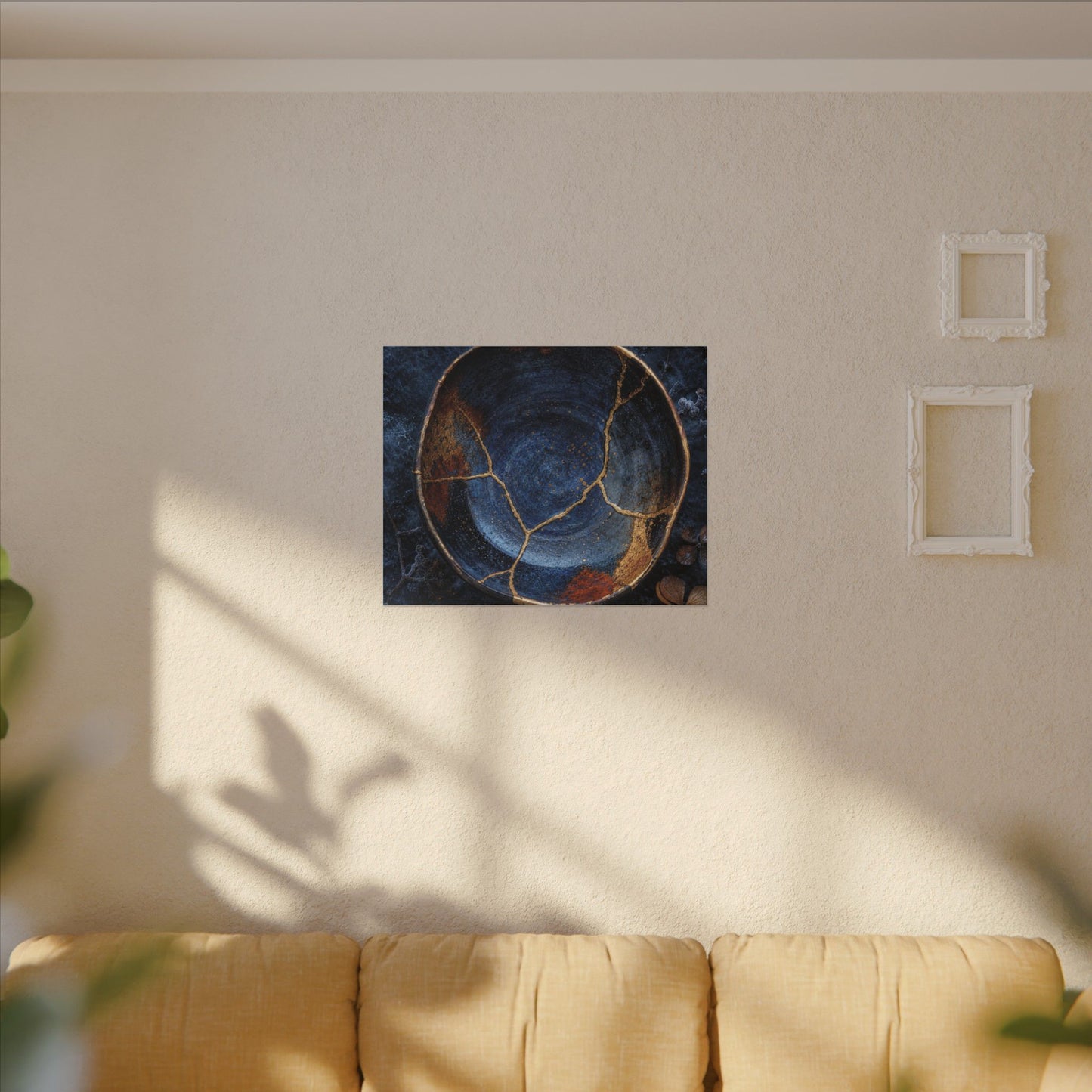 Kintsugi Ceramic Bowl in Moonlight | Crackle Gold Canvas Art