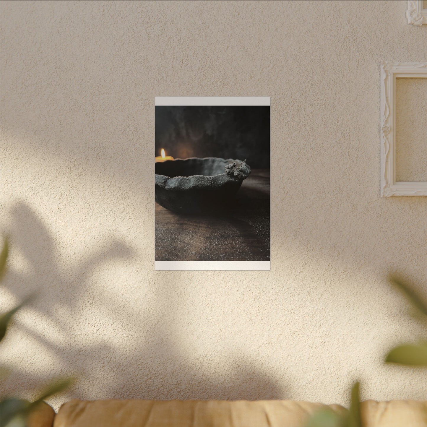 Ceramic Bowl Canvas Art | Winter Dark Japandi Shadow Zen Art