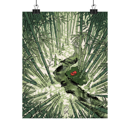 Zen Bamboo Grove in Overcast | Ukiyo E Inspired Wall Art Print