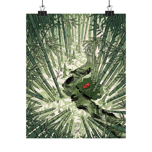Zen Bamboo Grove in Overcast | Ukiyo E Inspired Wall Art Print