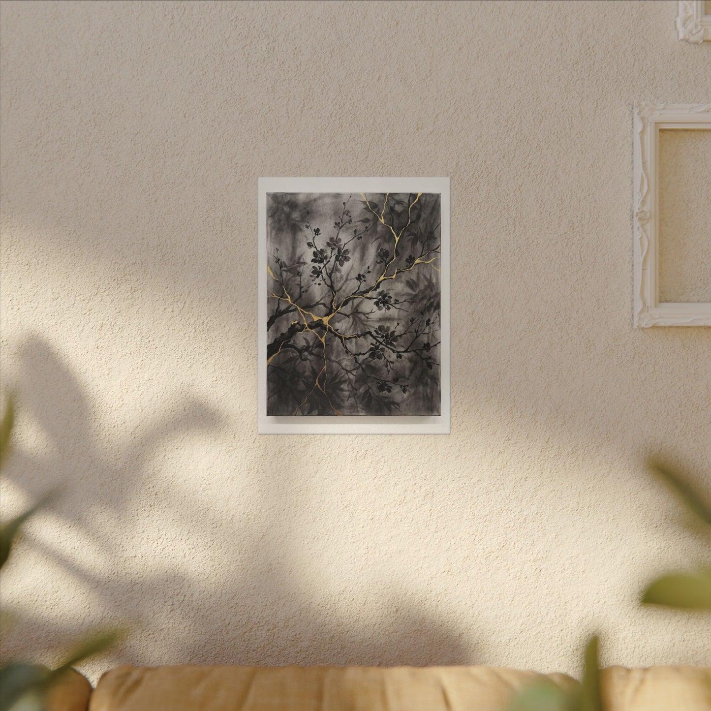 Kanso Cherry Blossom Canvas Art - Kintsugi Crackle Gold