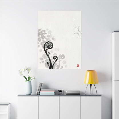 Winter Fern Unfurling Ukiyo E Inspired Canvas Art | Peaceful Decor