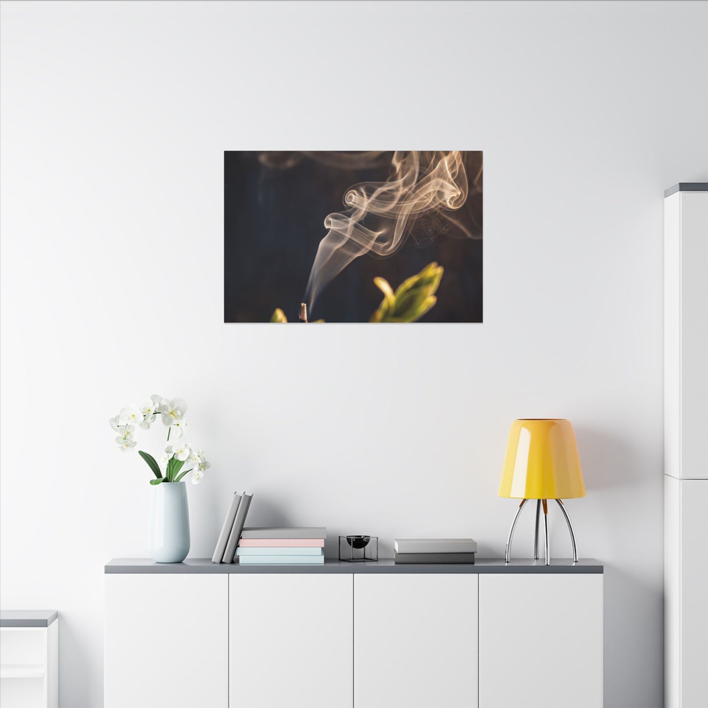 Incense Smoke Spring Canvas Art | Dark Japandi Atmospheric Design