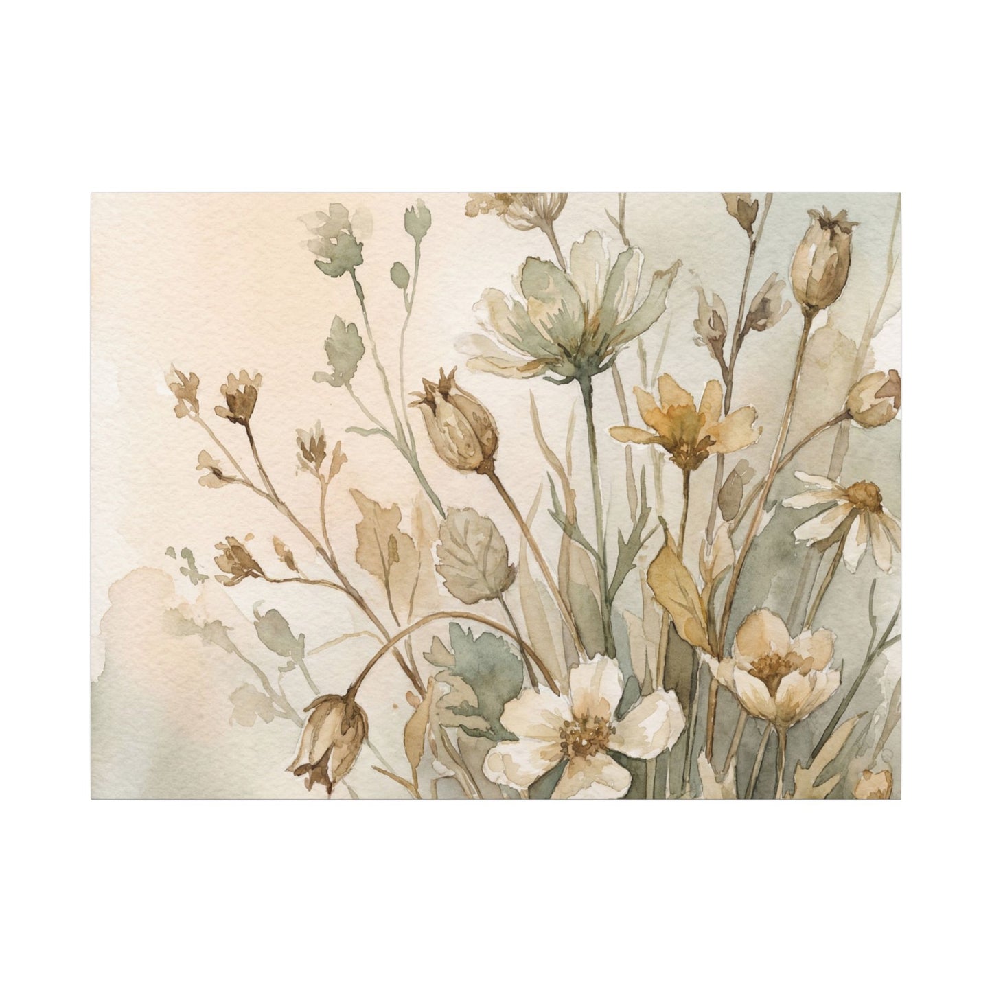 Summer Dried Flowers Watercolor Canvas Art | Elegant Decor
