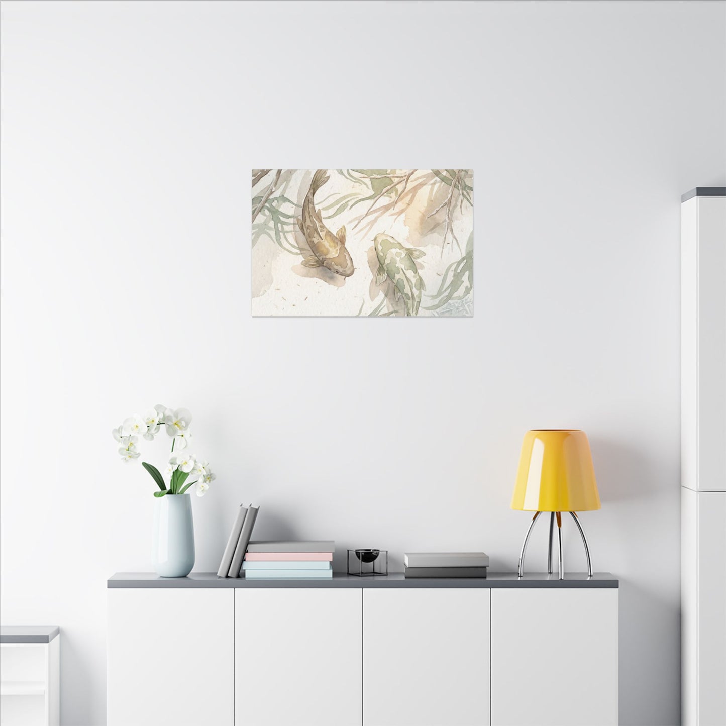 Koi Pond Canvas Art | Winter Japandi Watercolor Art