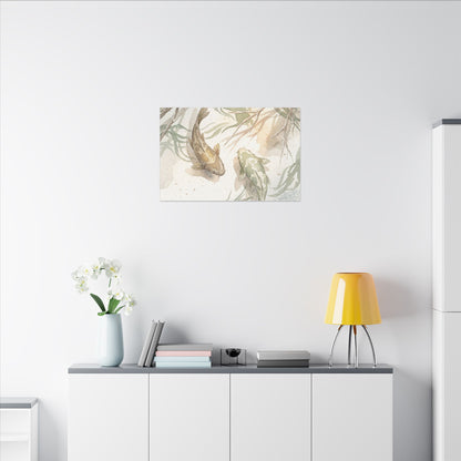 Koi Pond Canvas Art | Winter Japandi Watercolor Art