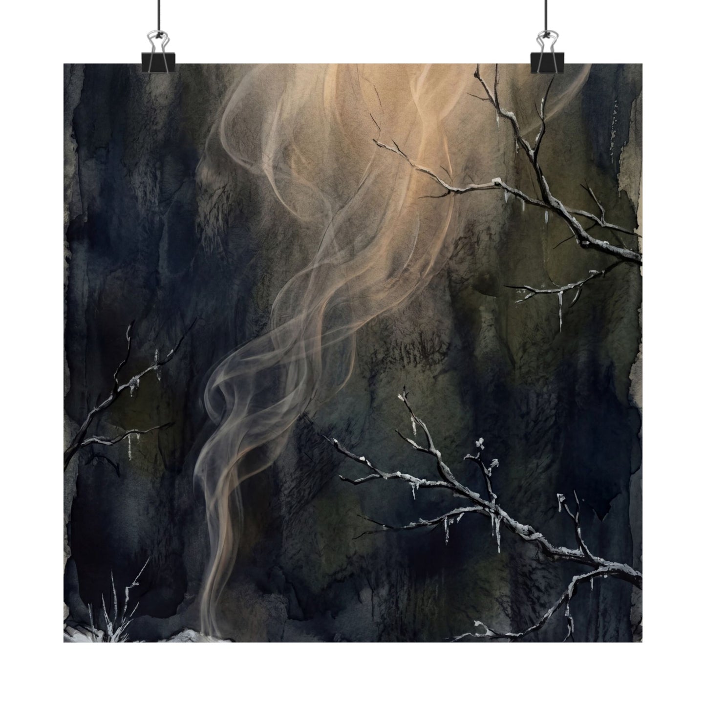 Moody Incense Smoke Wall Art Print - Charcoal Ink Dark Japandi