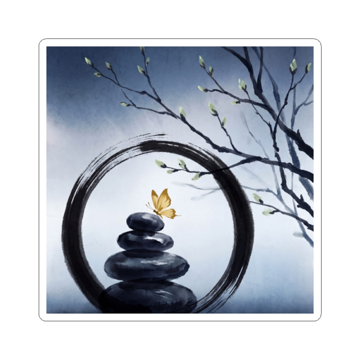 Dawn River Stones Sticker - Zen Datsuzoku Art Print