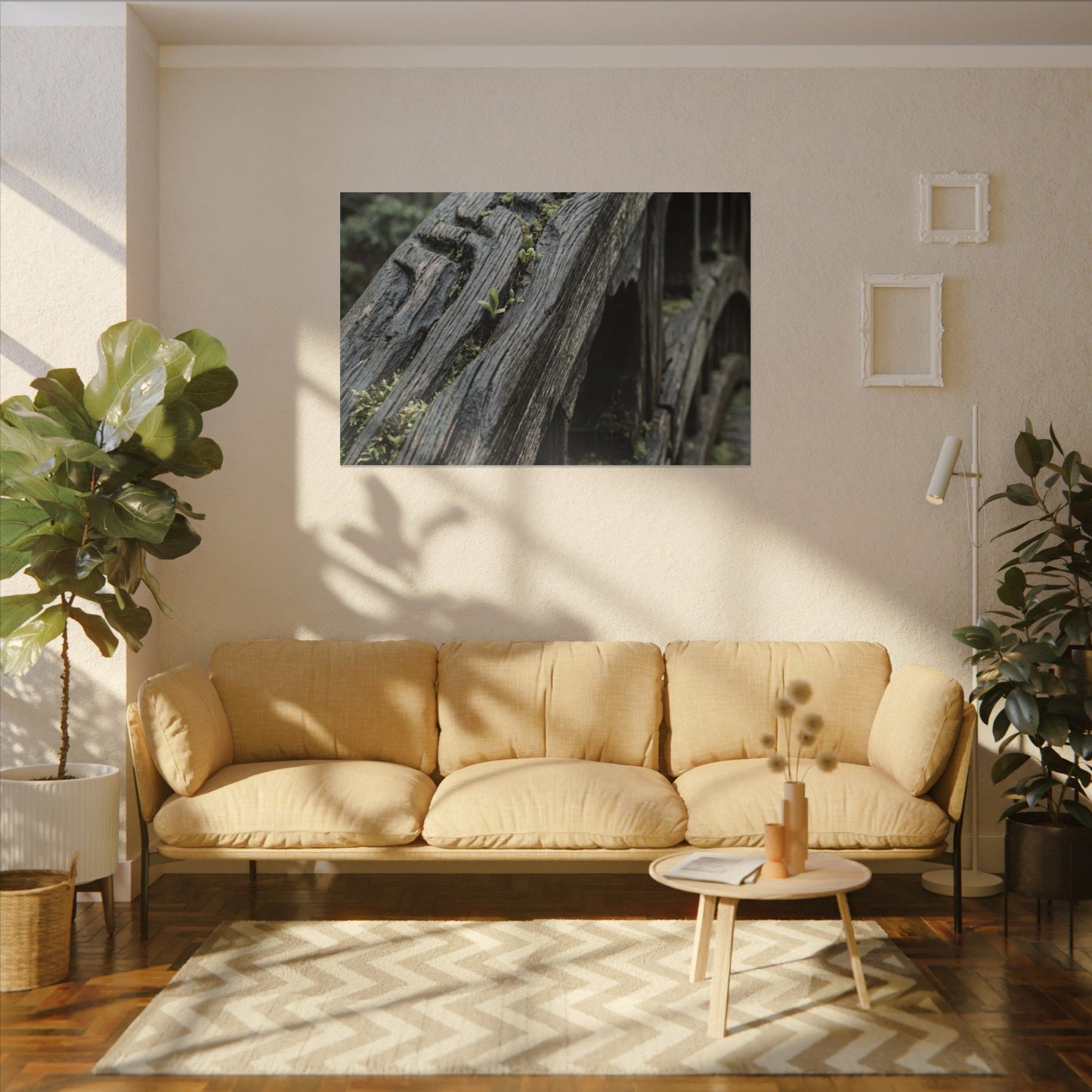 Overcast Wooden Bridge Canvas Art - Japandi Kanso