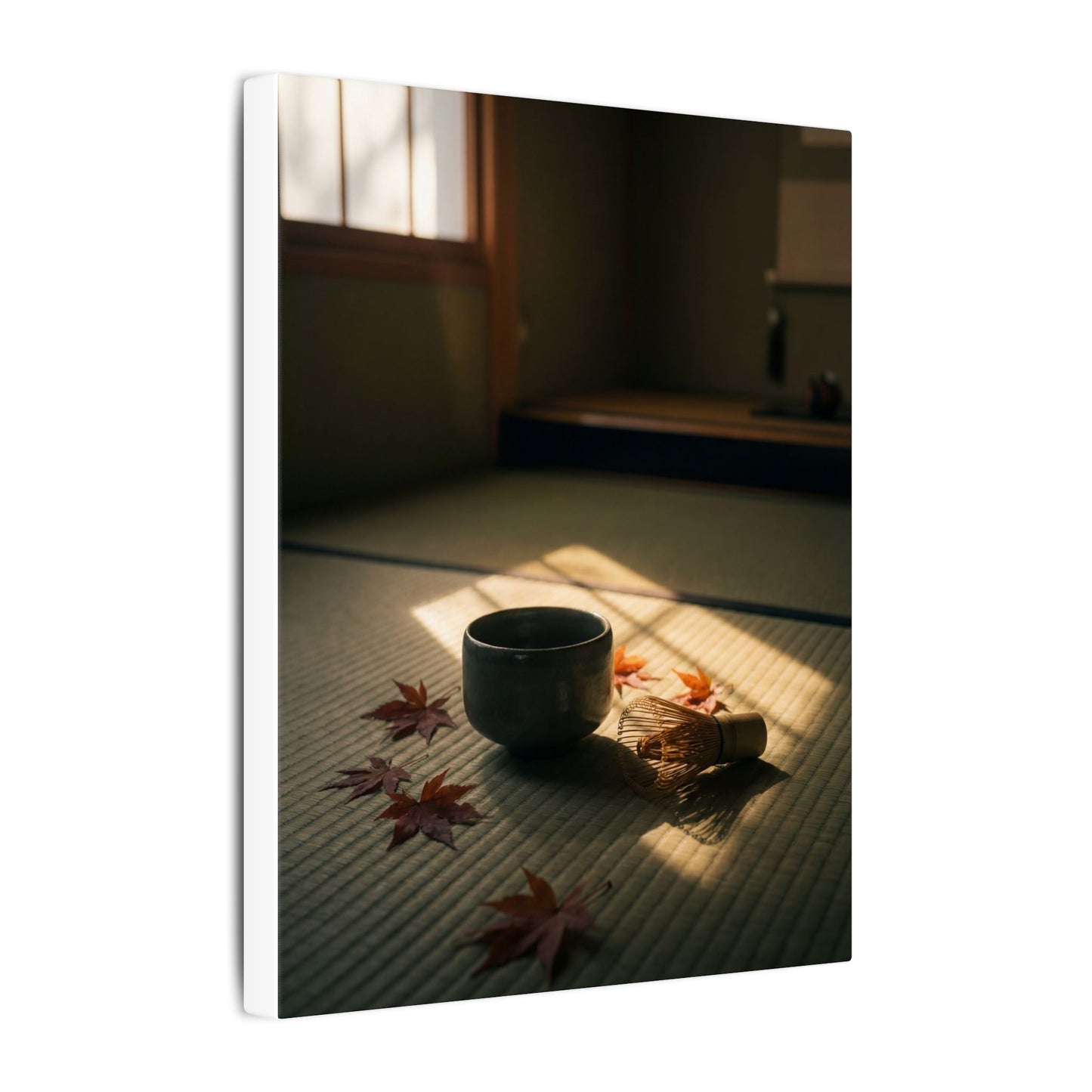 Dark Japandi Tea Ceremony in Golden Hour | Moody Minimal Canvas Art