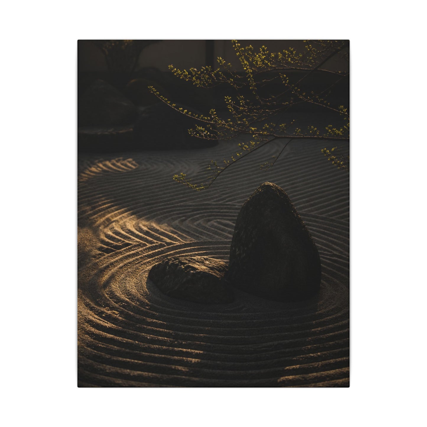 Ma Rock Garden Canvas Art - Dark Japandi Shadow Zen