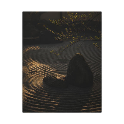 Ma Rock Garden Canvas Art - Dark Japandi Shadow Zen