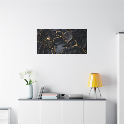 Kintsugi Moonlit Garden in Golden Hour | Gold Repair Canvas Art