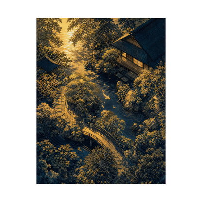 Moonlit Garden Ukiyo E Inspired Wall Art Print | Calm Zen Art