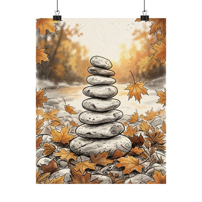 Autumn River Stones Minimal Line Wall Art Print | Neutral Decor Art Print