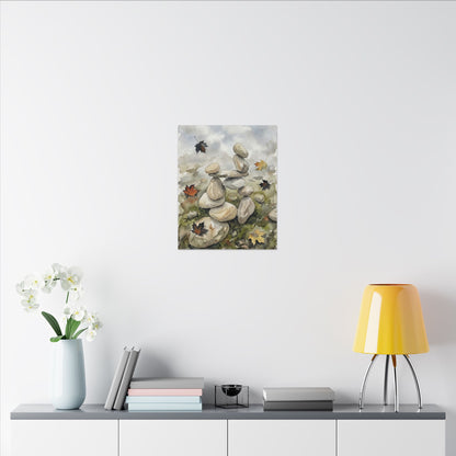 Overcast River Stones Canvas Art - Japandi Fukinsei