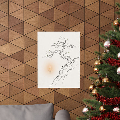 Spring Pine Tree Minimal Line Wall Art Print | Warm Decor