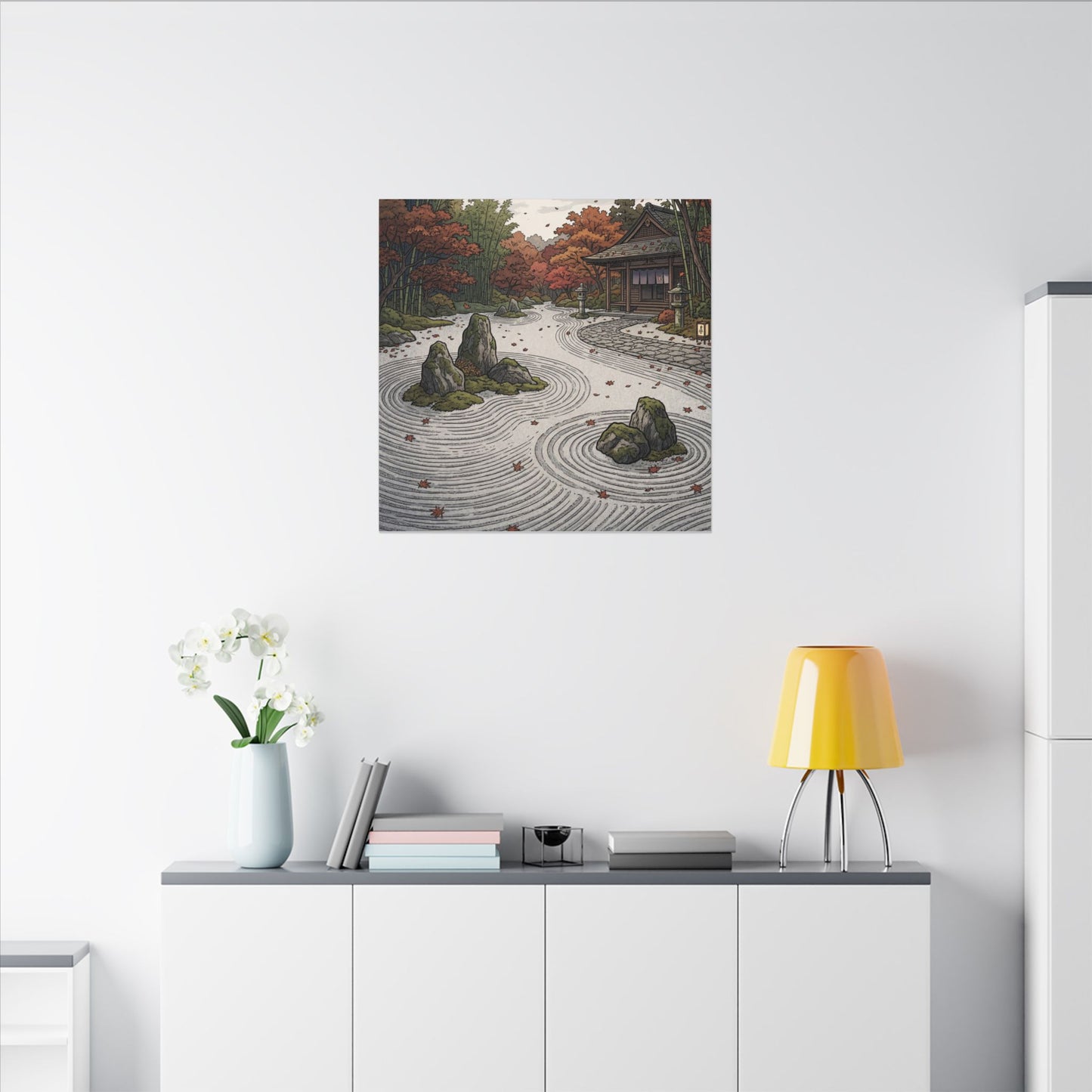 Autumn Rock Garden Ukiyo E Inspired Canvas Art | Peaceful Decor