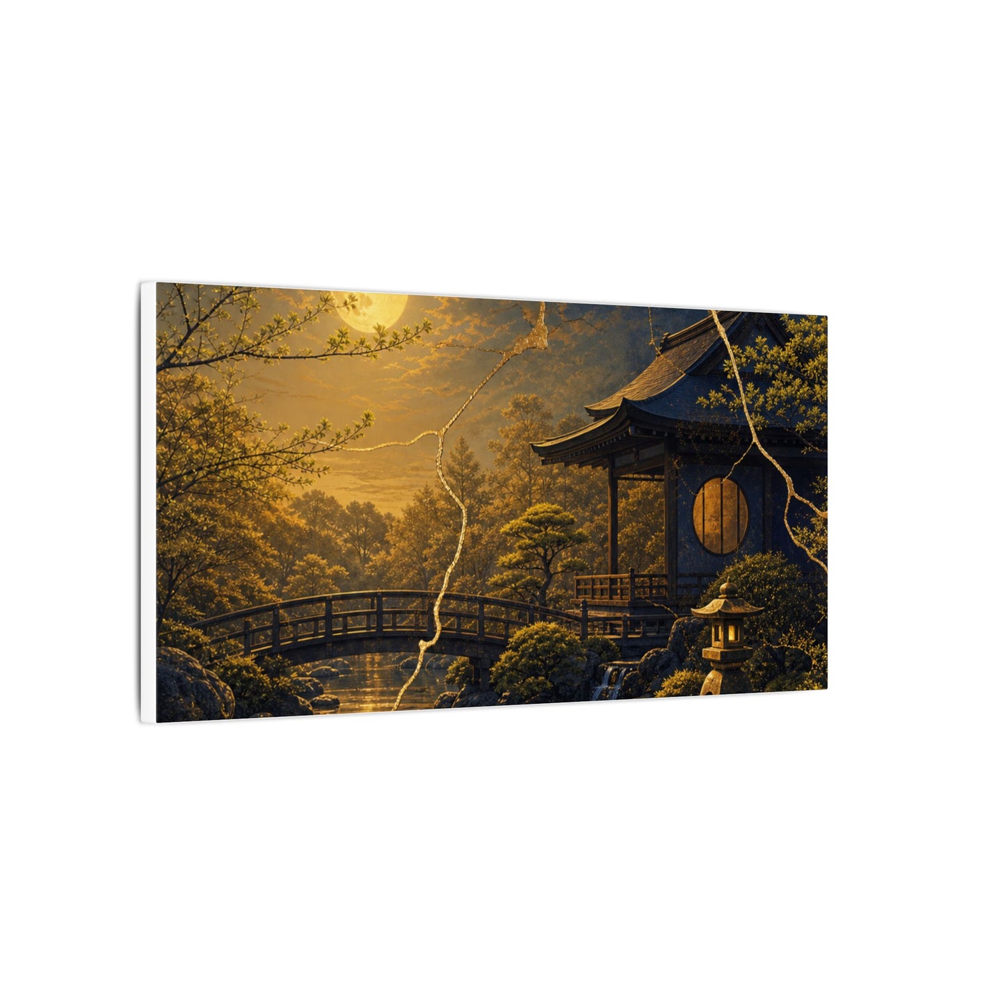 Spring Moonlit Garden Gold Vein Canvas Art | Resilient Decor