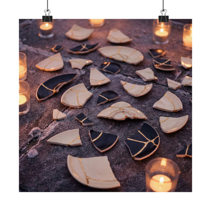 Broken Pottery Winter Wall Art Print | Kintsugi Healing Design Art Print