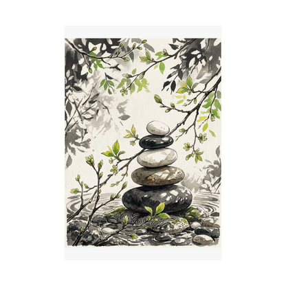 River Stones Spring Wall Art Print | Japandi Warm Design