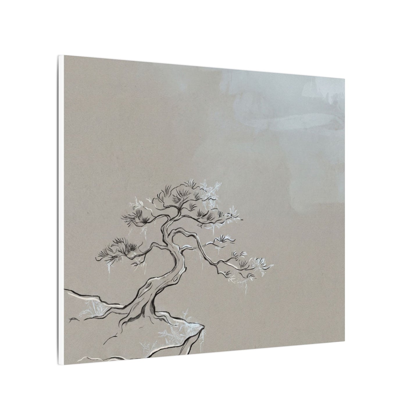Pine Tree Minimal Line Canvas Art | Warm Japandi Art