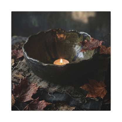 Candlelight Ceramic Bowl Canvas Art - Dark Japandi Kanso