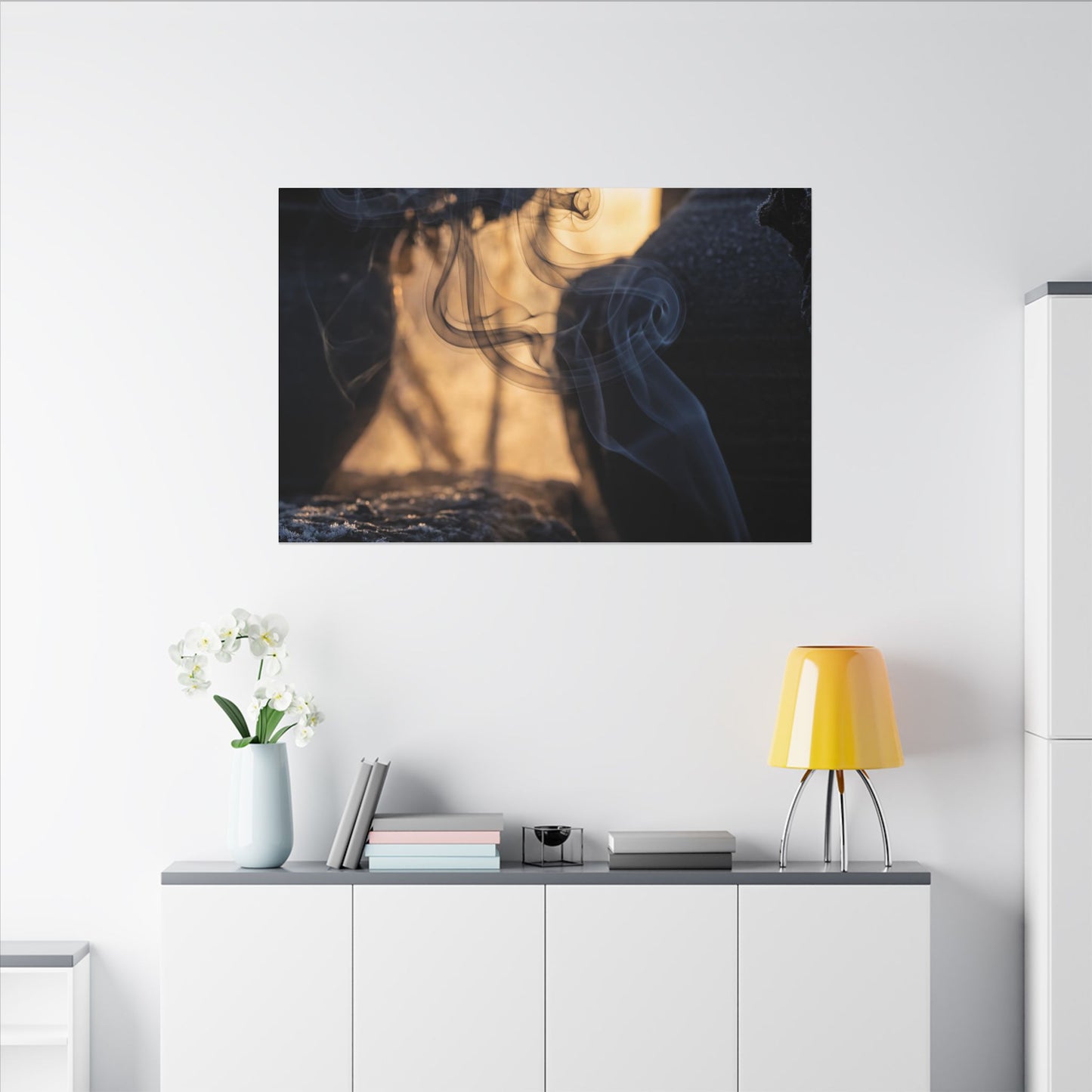Incense Smoke Canvas Art | Winter Dark Japandi Shadow Zen Art