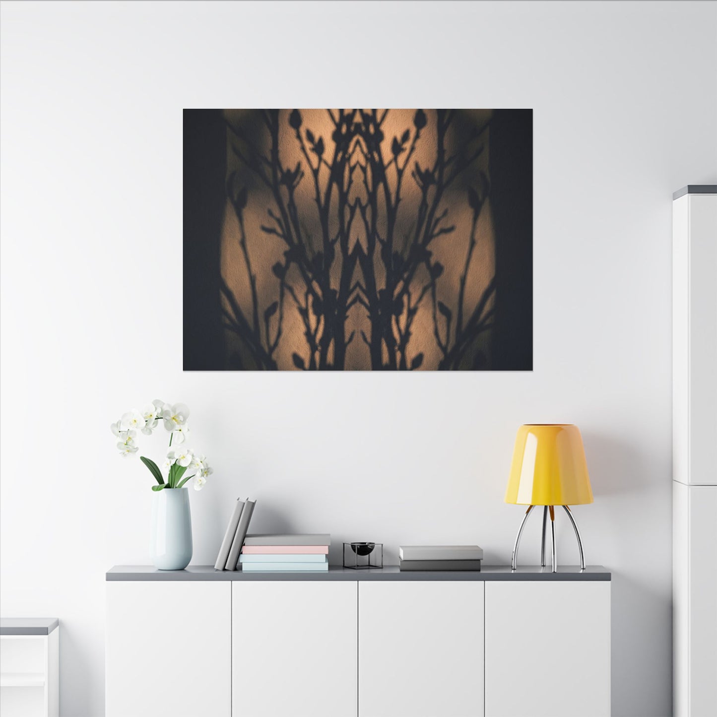 Dark Japandi Shadow Play in Golden Hour | Shadow Zen Canvas Art