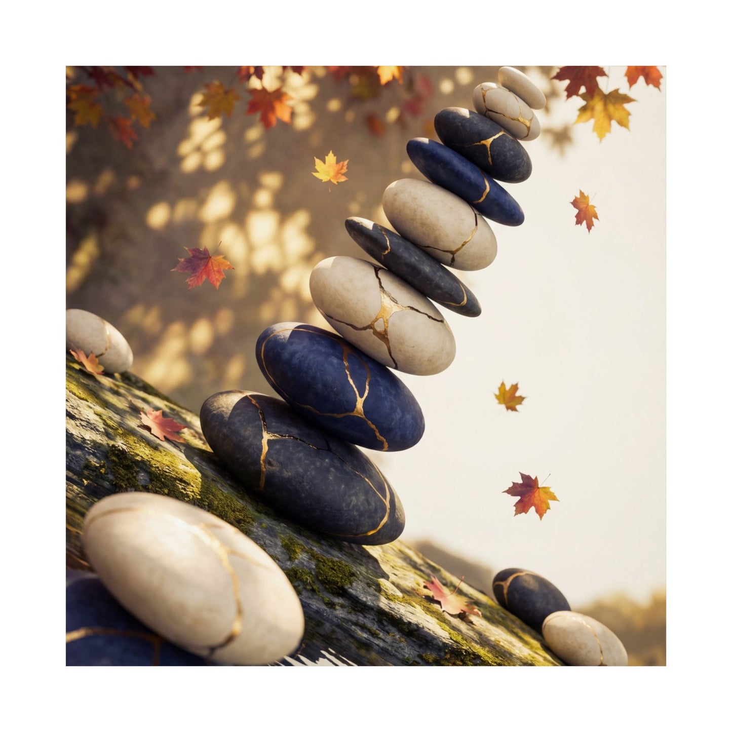 Autumn River Stones Gold Vein Wall Art Print | Artful Decor