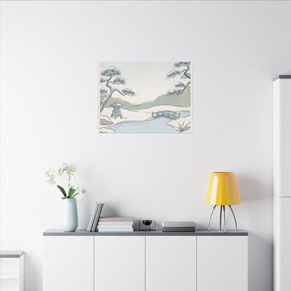 Japandi Moonlit Garden in Moonlight | Minimal Line Canvas Art