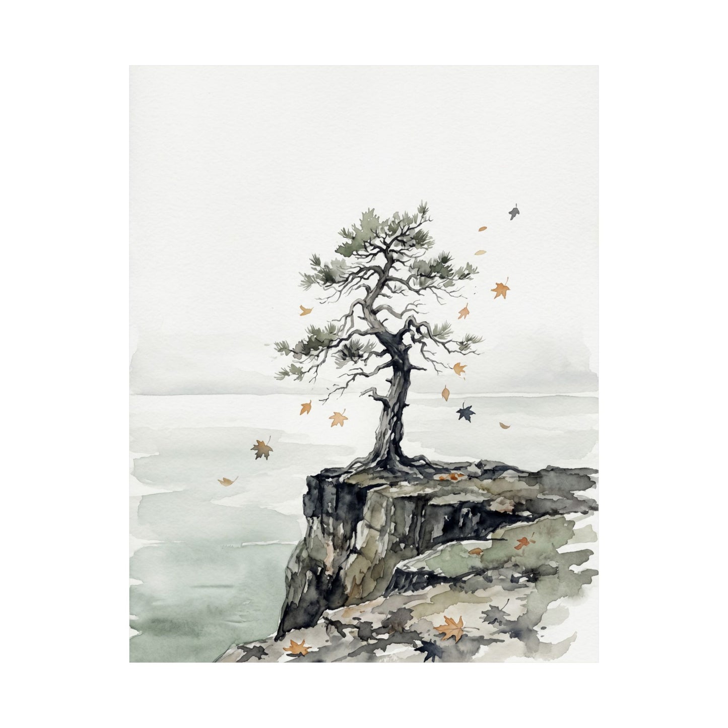 Autumn Pine Tree Watercolor Wall Art Print | Earthy Decor