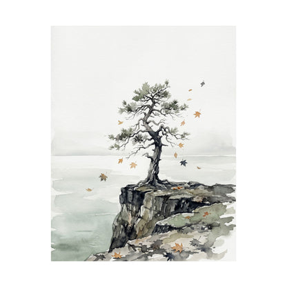 Autumn Pine Tree Watercolor Wall Art Print | Earthy Decor