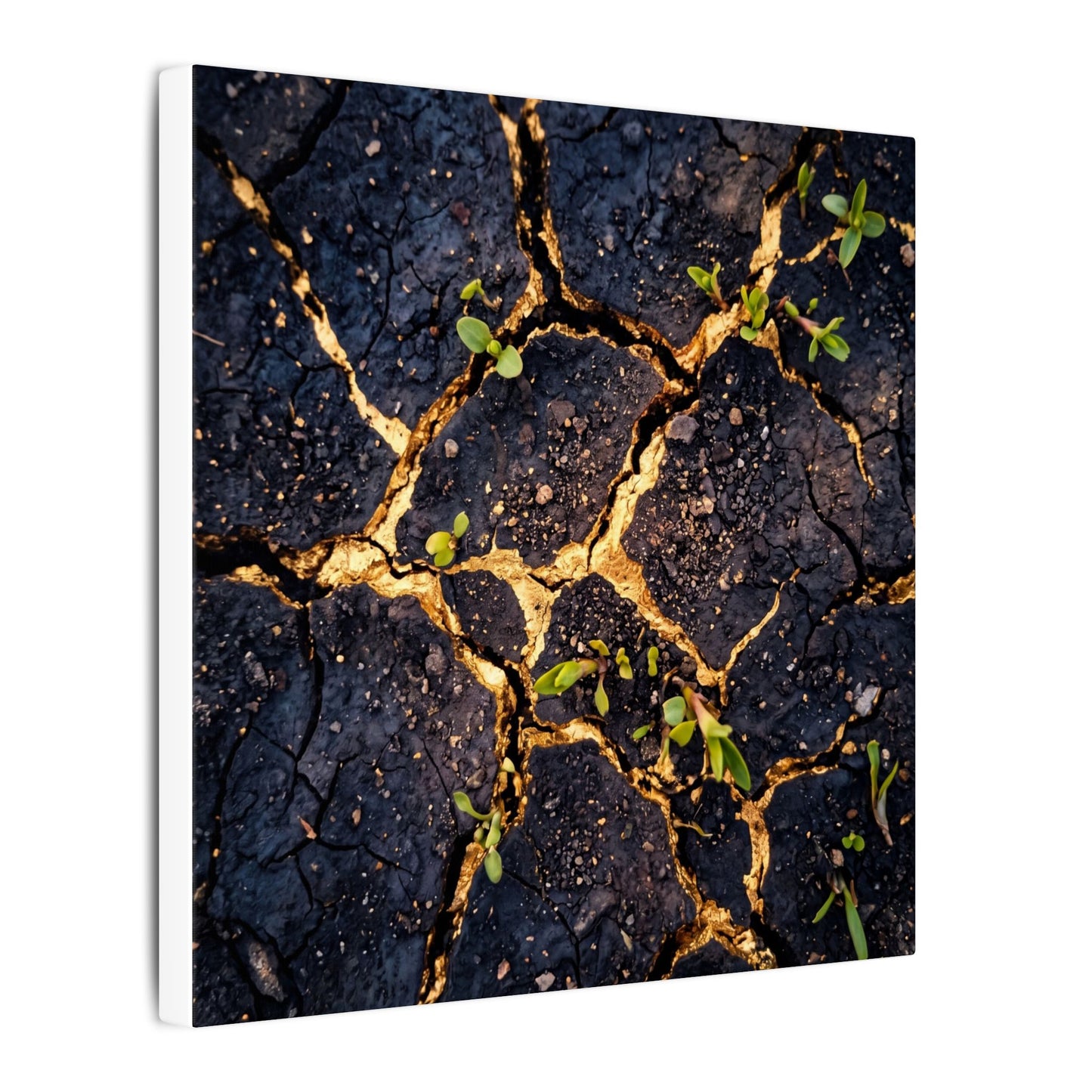 Spring Cracked Earth Crackle Gold Canvas Art | Healing Decor