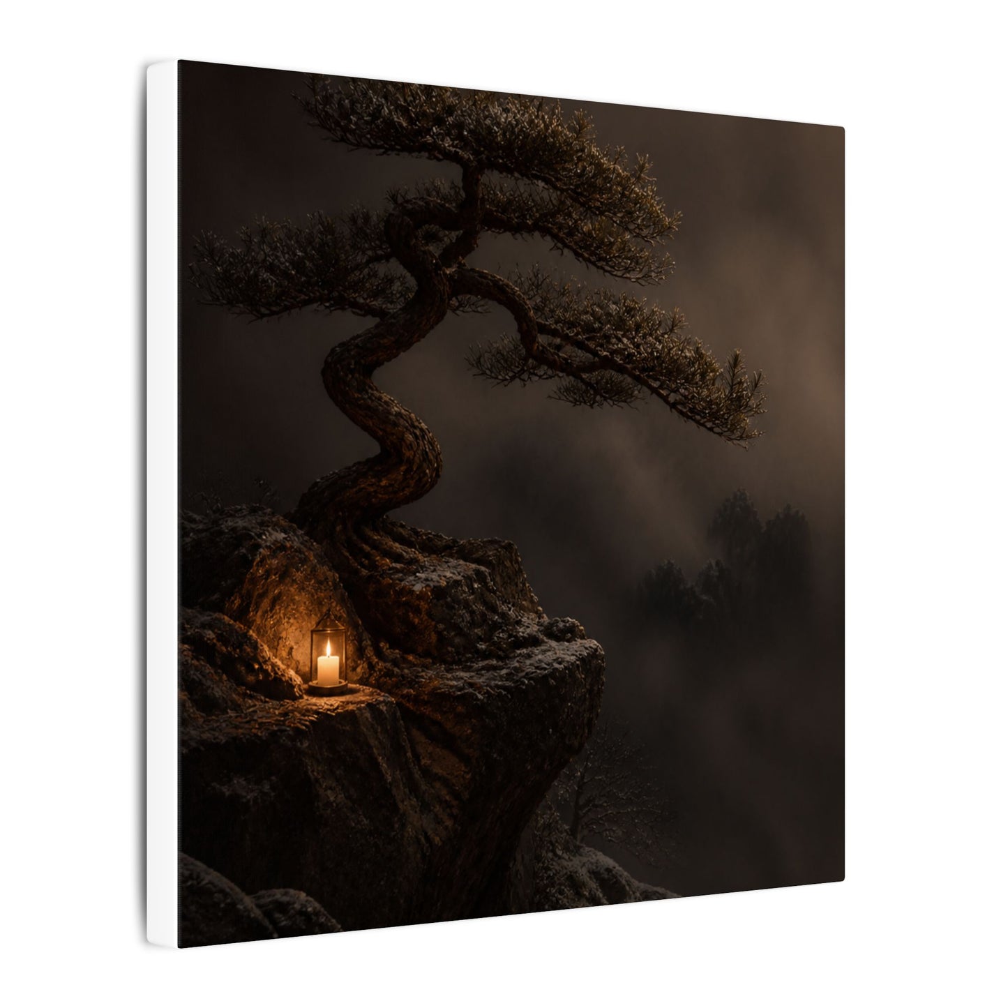 Pine Tree Shadow Zen Canvas Art | Luxurious Dark Japandi Art