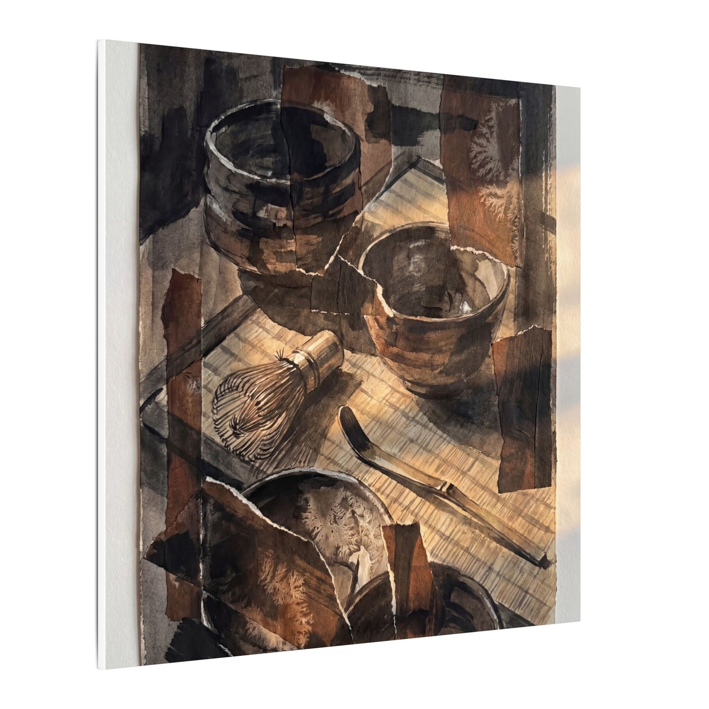 Tea Ceremony Charcoal Ink Canvas Art | Luxurious Dark Japandi Art