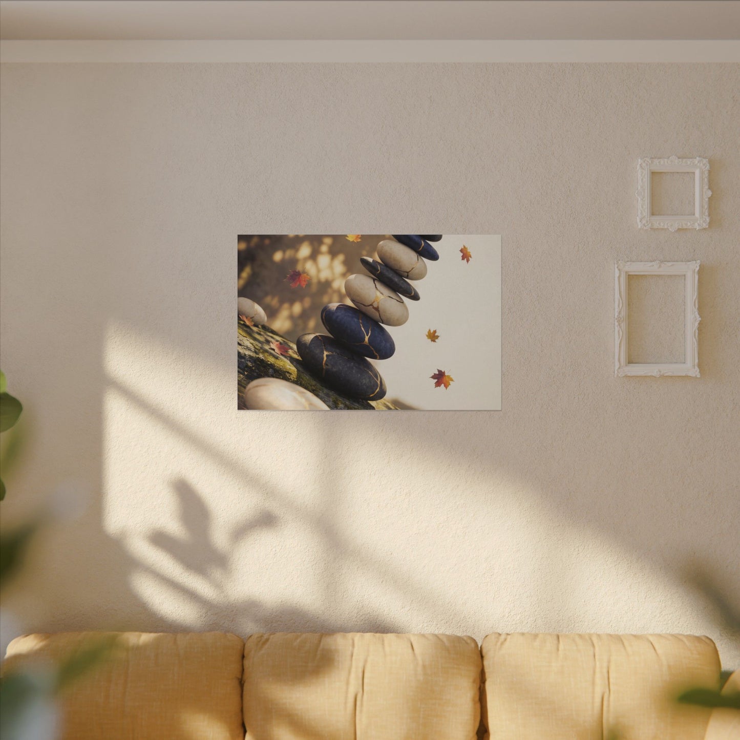 Ma River Stones Canvas Art - Kintsugi Gold Vein