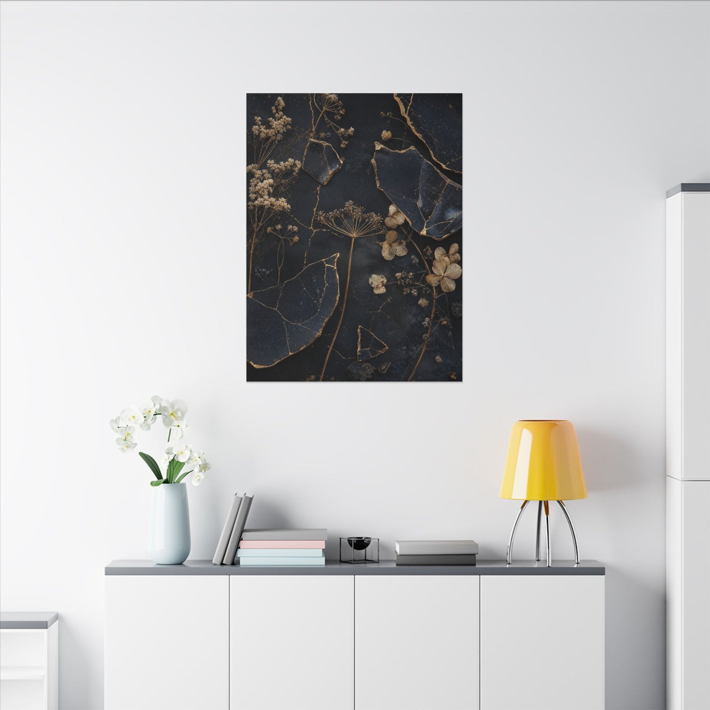 Philosophical Dried Flowers Canvas Art - Broken Beauty Kintsugi