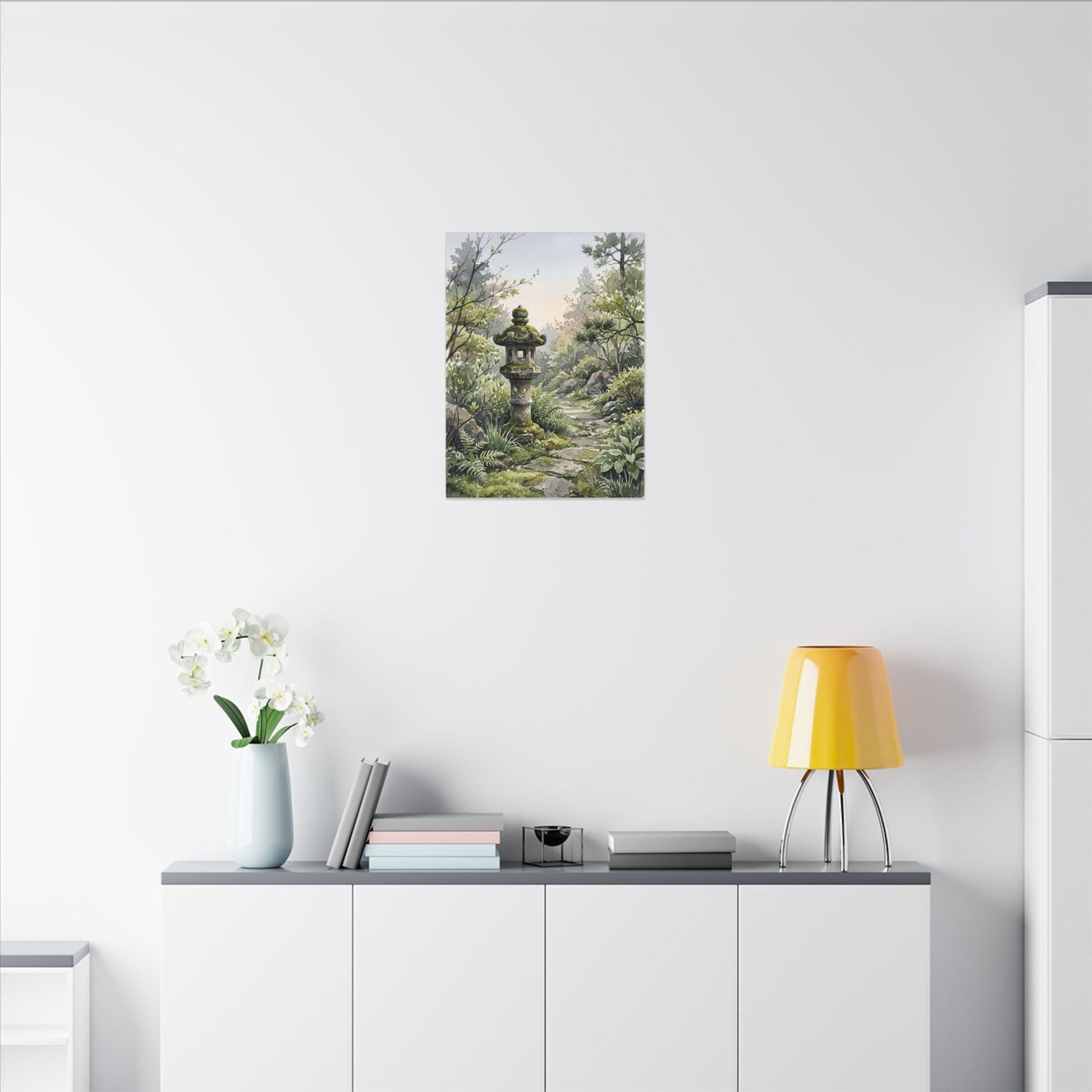Neutral Stone Lantern Canvas Art - Watercolor Japandi