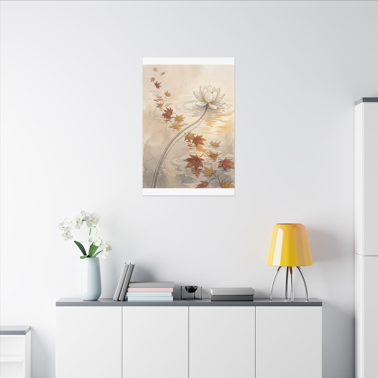 Lotus Flower Canvas Art | Autumn Japandi Minimal Line Art