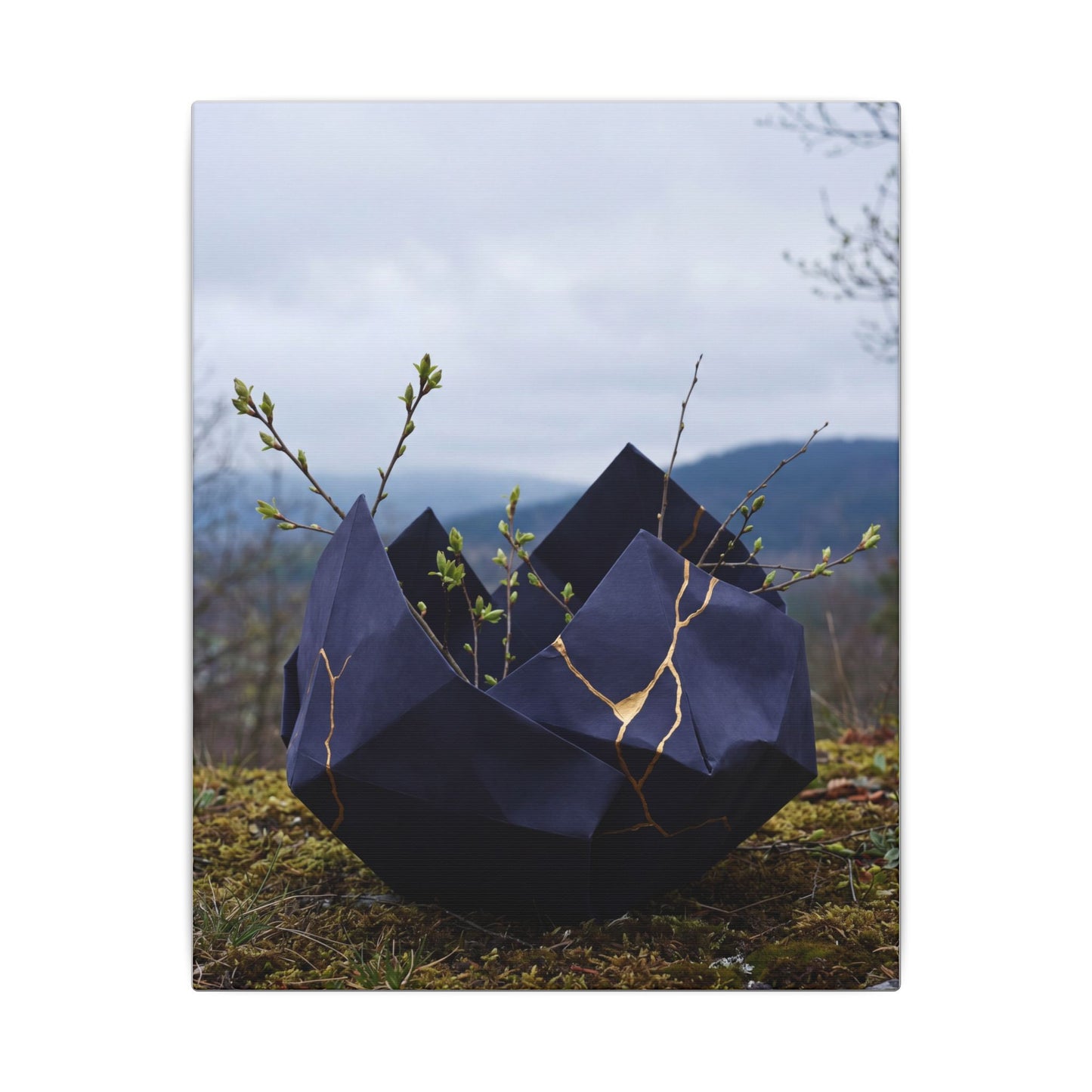 Paper Fold Canvas Art | Spring Kintsugi Gold Repair Art