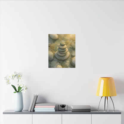 River Stones Watercolor Canvas Art | Elegant Japandi Art