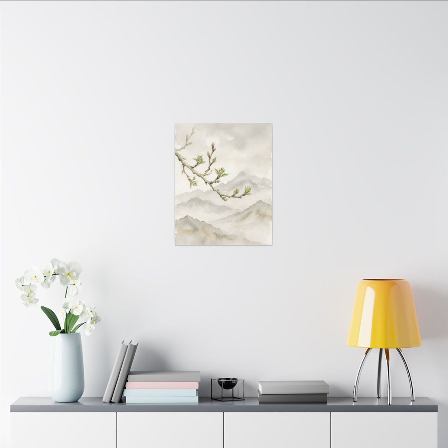 Spring Mountain Mist Watercolor Canvas Art | Cozy Decor