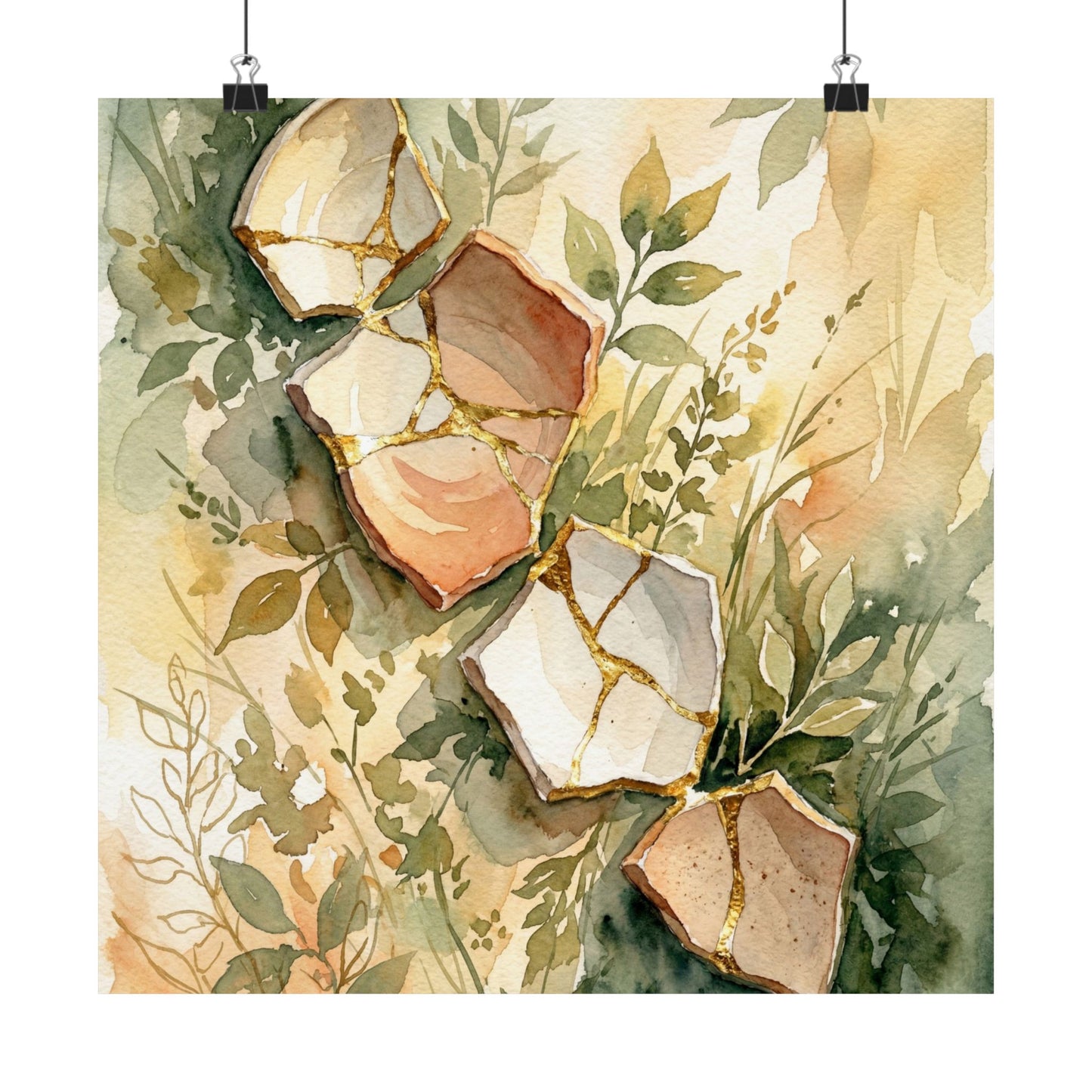 Ma Broken Pottery Wall Art Print - Japandi Watercolor