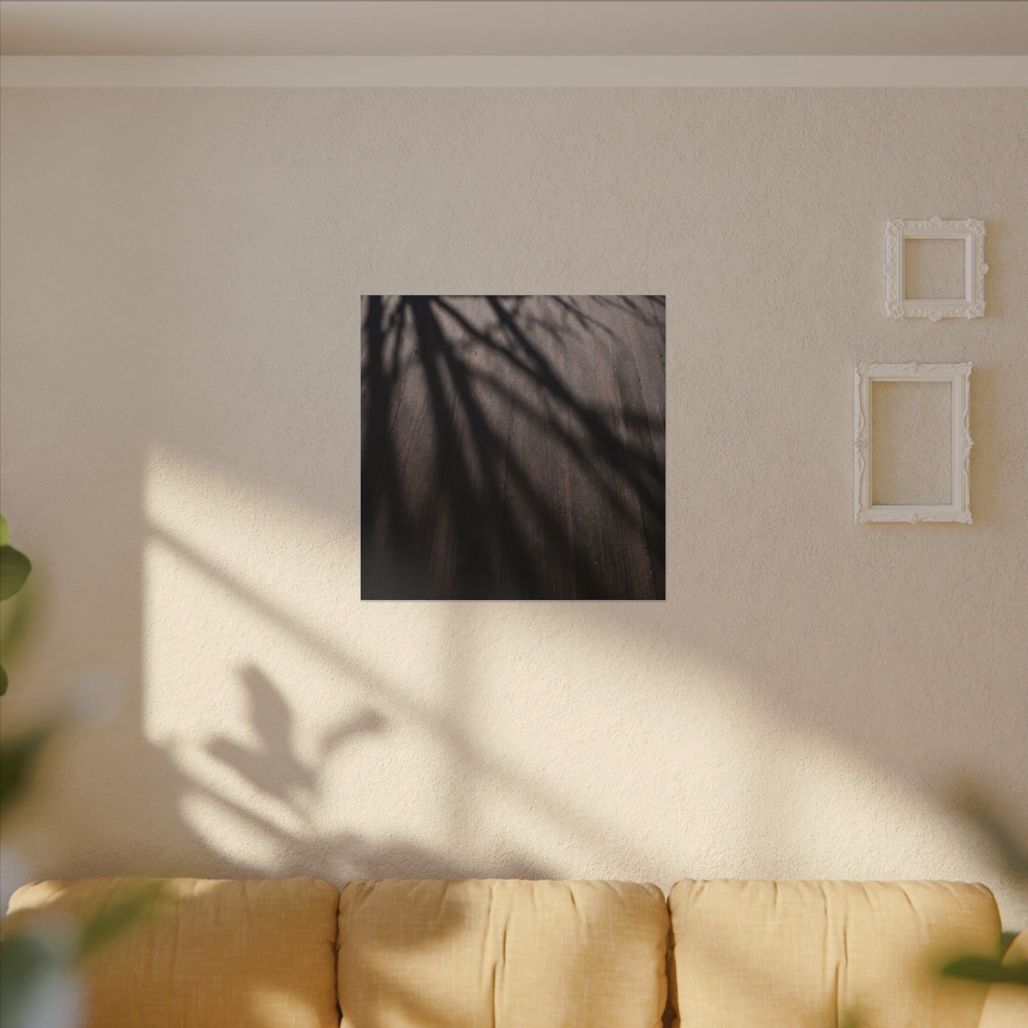 Dark Japandi Shadow Play in Dawn | Moody Minimal Canvas Art