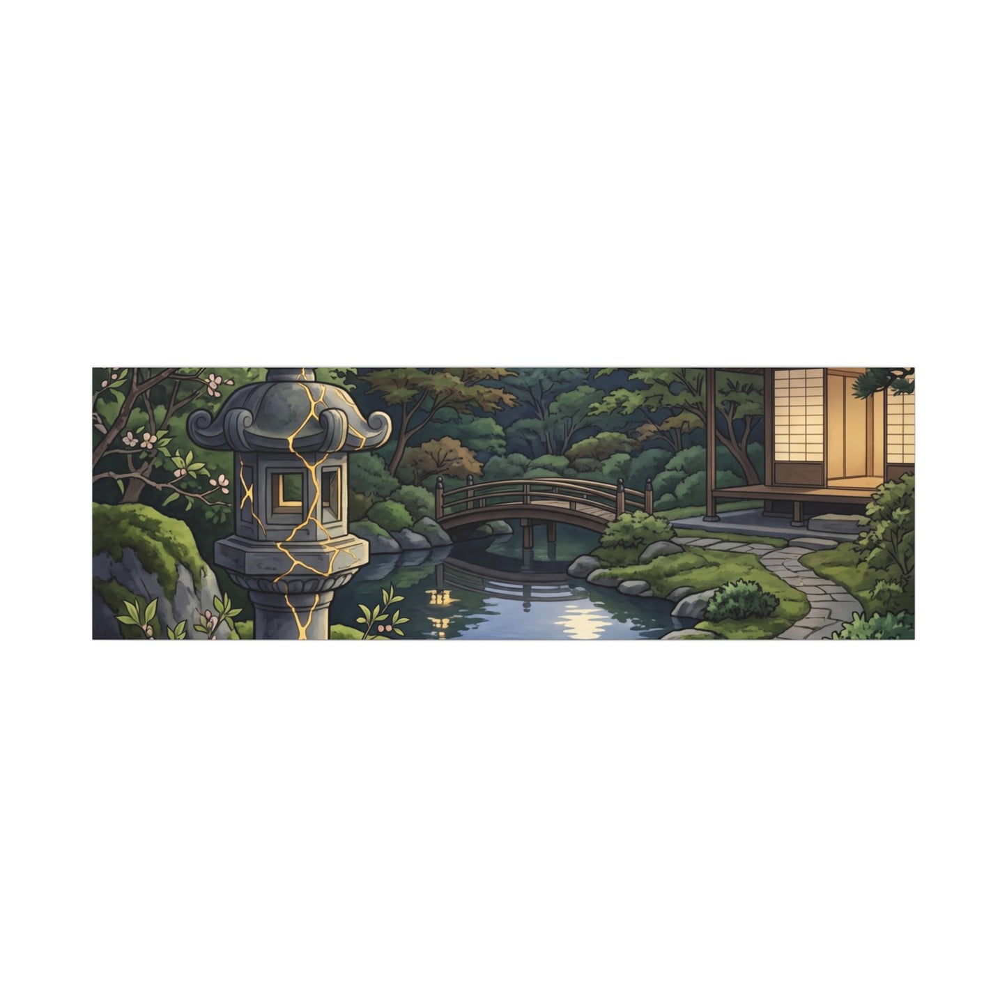 Spring Moonlit Garden Gold Vein Canvas Art | Resilient Decor