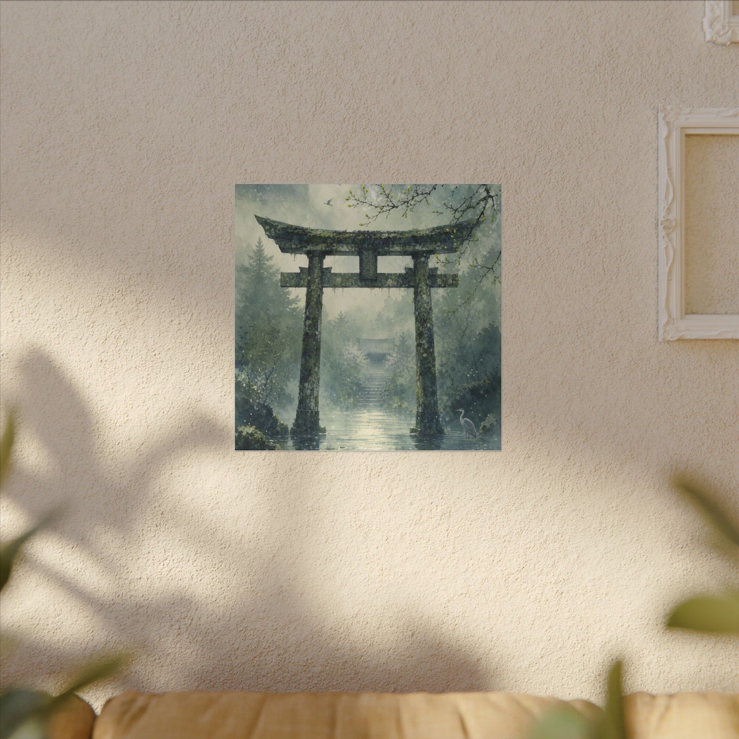 Earthy Torii Gate Canvas Art - Watercolor Japandi
