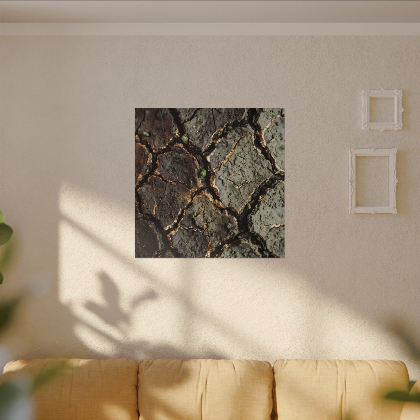 Earthy Cracked Earth Canvas Art - Japanese Pattern Japandi